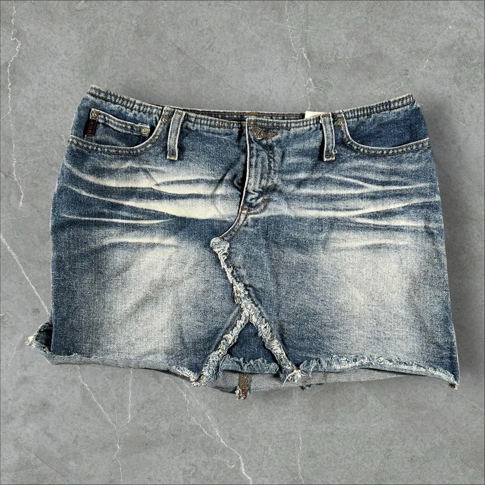 Mudd Skirt Womens Size 11 Blue Distressed Frayed Hem Y2K Grunge Mini Micro 2000s